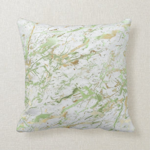 Abstract Mint Green Gold White Marble Luxury Throw Pillow