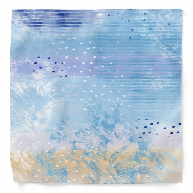 Abstract Mixed Media Blue Turquoise Yellow Bandana (Front)