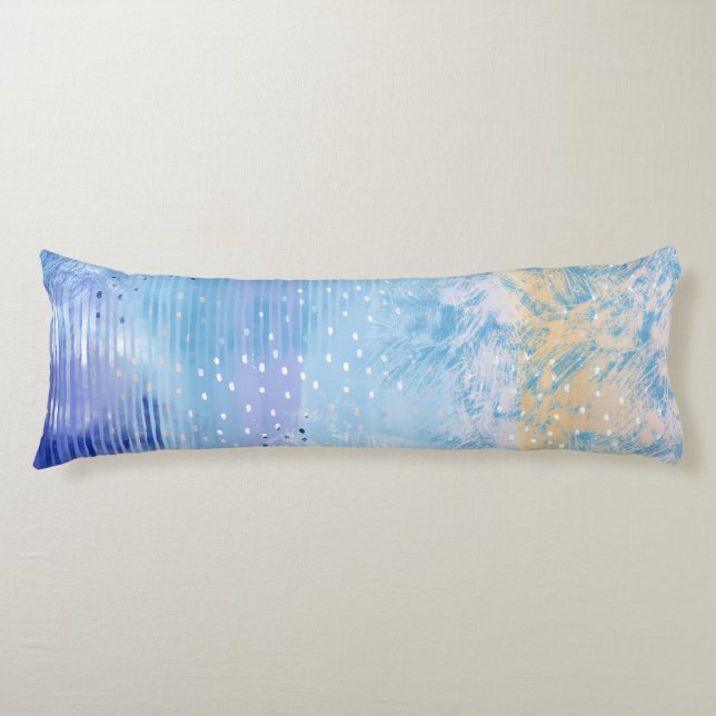 Abstract Mixed Media Blue Turquoise Yellow Body Pillow (Front)