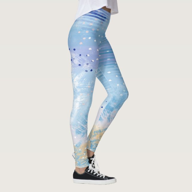 Abstract Mixed Media Blue Turquoise Yellow Leggings (Right)