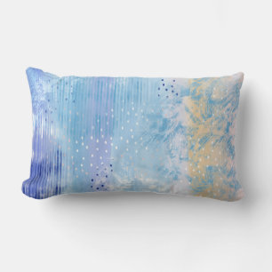 Abstract Mixed Media Blue Turquoise Yellow Lumbar Pillow
