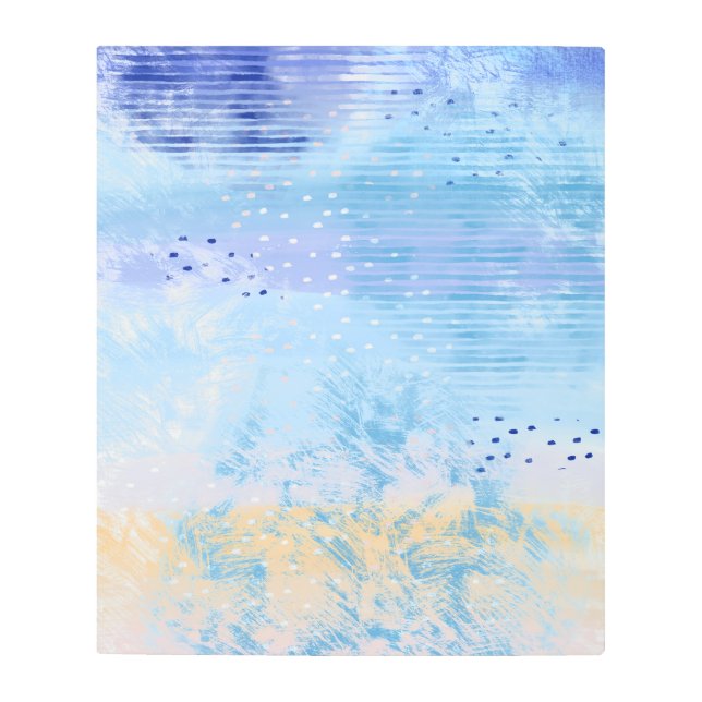 Abstract Mixed Media Blue Turquoise Yellow Metal Print (Front)