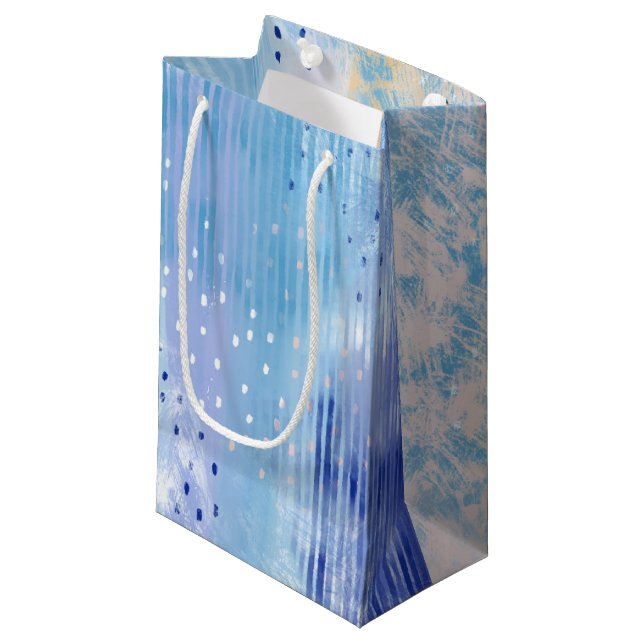 Abstract Mixed Media Blue Turquoise Yellow Small Gift Bag (Front Angled)