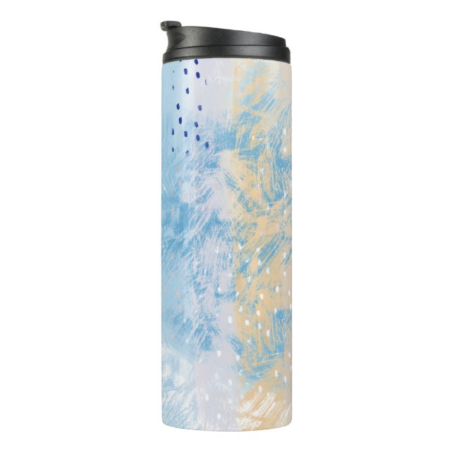 Abstract Mixed Media Blue Turquoise Yellow Thermal Tumbler (Rotated Right)