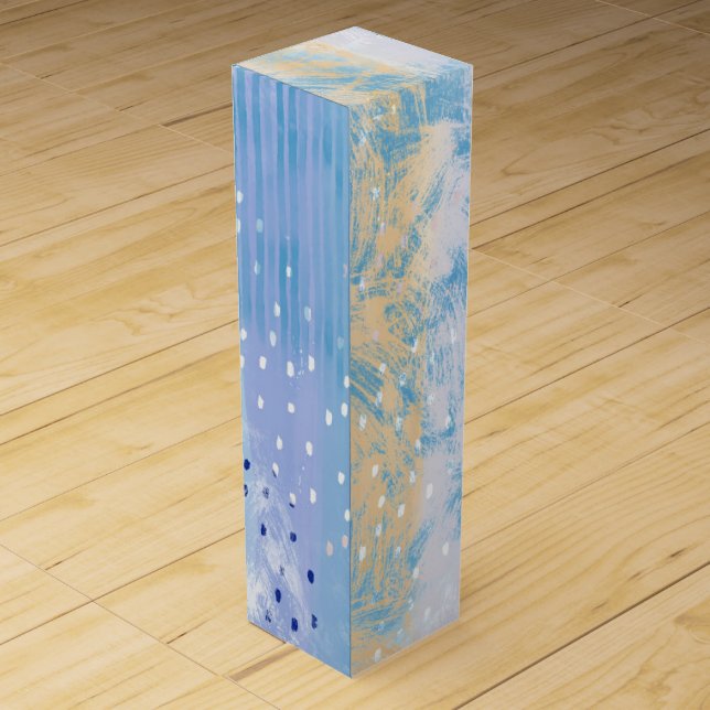 Abstract Mixed Media Blue Turquoise Yellow Wine Box (Back)