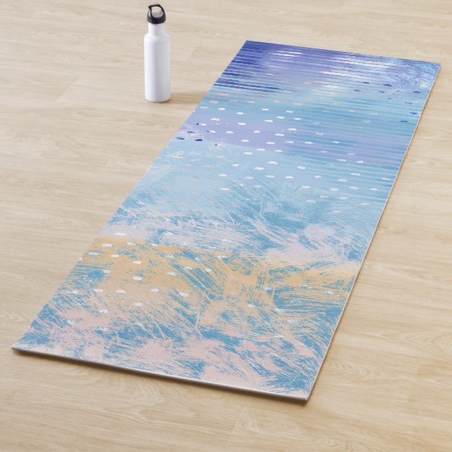 Abstract Mixed Media Blue Turquoise Yellow Yoga Mat (In Situ)