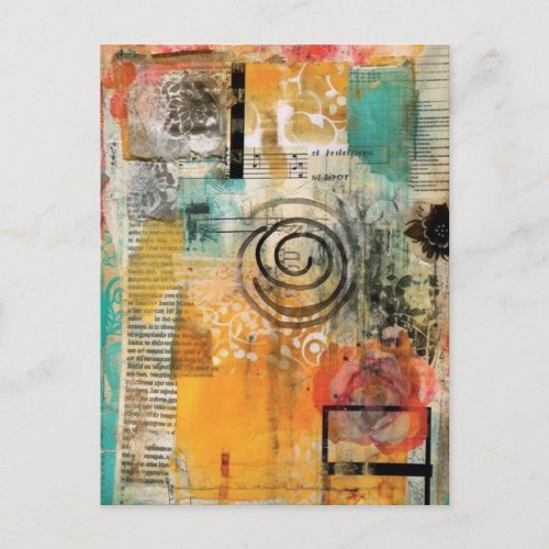 Abstract Mixed Media Collage Postcard