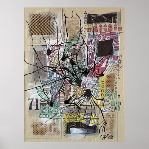 Abstract Mixed Media Collage Recycled Art No 71 Poster