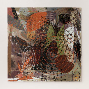 Abstract Mixed Media Earthy Autumnal Colors Jigsaw Puzzle