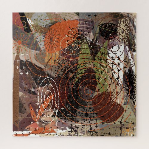 Abstract Mixed Media Earthy Autumnal Colors Jigsaw Puzzle