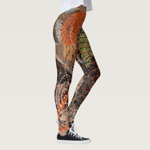 Abstract Mixed Media Earthy Autumnal Colors Leggings