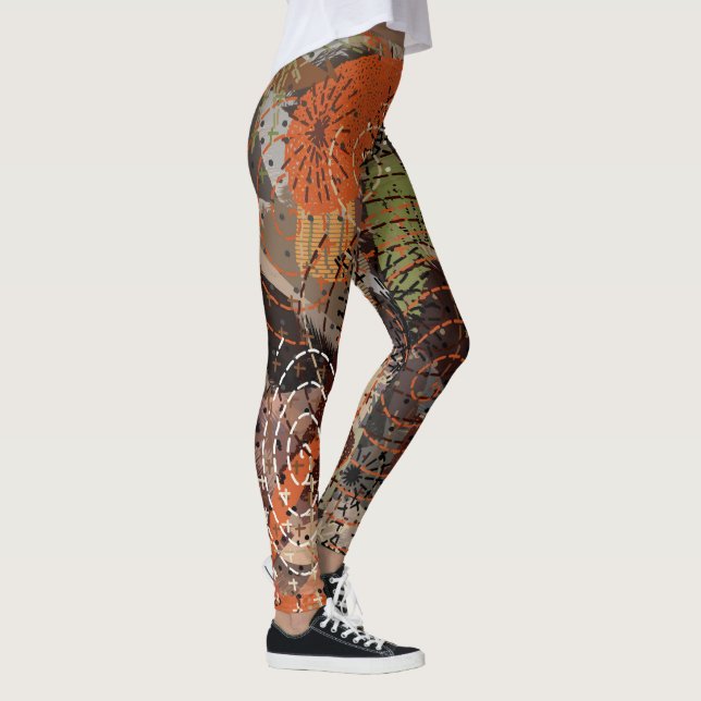 Abstract Mixed Media Earthy Autumnal Colors Leggings (Right)
