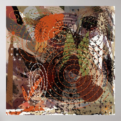 Abstract Mixed Media Earthy Autumnal Colors Poster