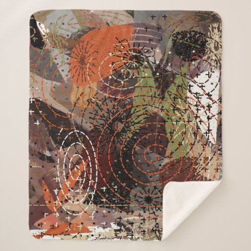 Abstract Mixed Media Earthy Autumnal Colors Sherpa Blanket