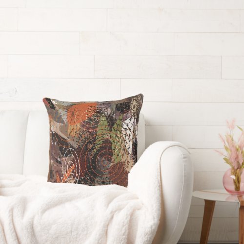 Abstract Mixed Media Earthy Autumnal Colors Throw Pillow