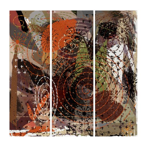 Abstract Mixed Media Earthy Autumnal Colors Triptych