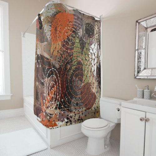 Abstract Mixed Media Earthy Colors Shower Curtain