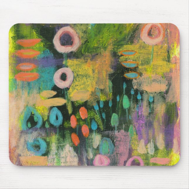 Abstract Mixed Media Floral Primitive Art Painting Mouse Pad (Front)