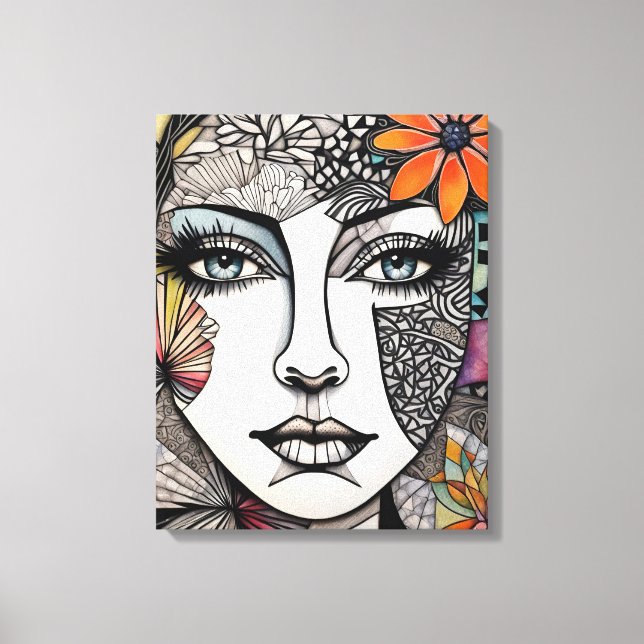 Abstract Mixed Media Womans Face Canvas Print (Front)