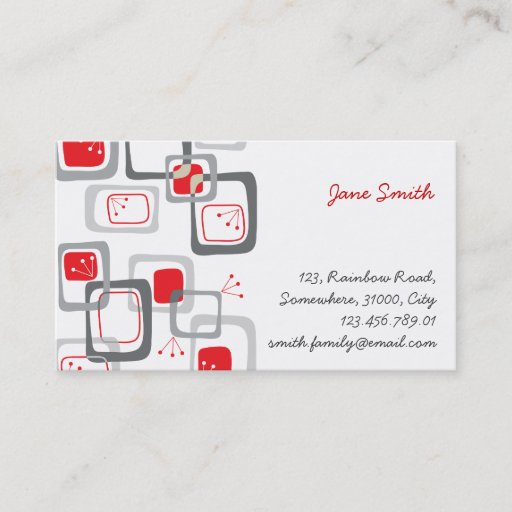 Customizable Abstract Mod Retro Red Cherry Squares Profile Card Business Card Templates