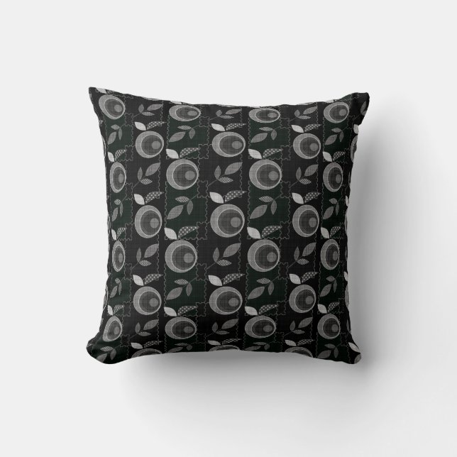 Abstract modern apple fruit leaves geometrical bla throw pillow (Front)