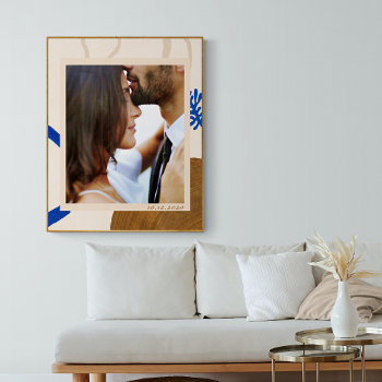 Abstract Modern Art Beige Blue Custom Photo Poster by LEAFandLAKE at Zazzle