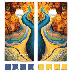 Abstract Modern Art Color Swirls Cornhole Set