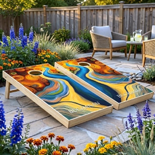 Abstract Modern Art Color Swirls Cornhole Set