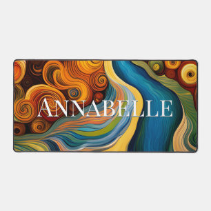 Abstract Modern Art Color Swirls Monogram Desk Mat