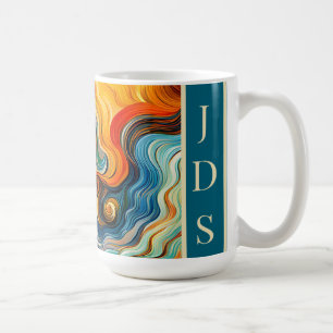 Abstract Modern Art Color Waves Monogram Coffee Mug