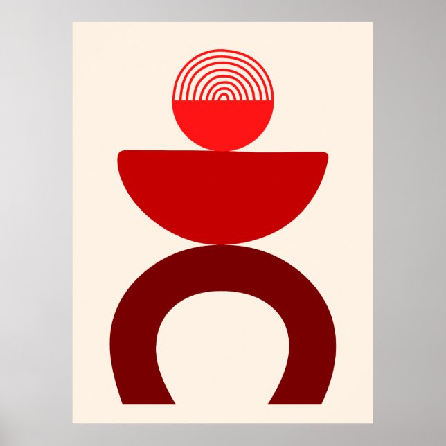 Abstract Modern Art Geometrical Shapes Red Poster (Front)