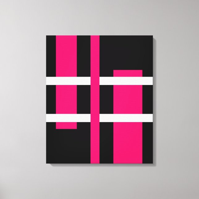 Abstract Modern Art Lines Pink White Black Canvas Print (Front)
