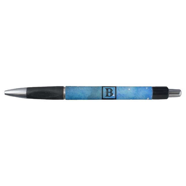 Abstract Modern Art Monogram Blue Black Watercolor Pen (Front)
