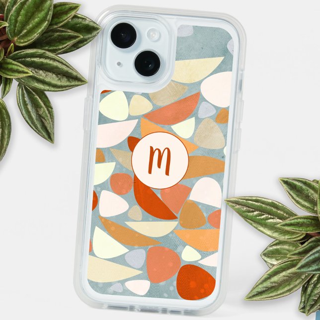 Abstract Modern Art Monogram iPhone 15 Case (Modern abstract orange monogram initial personalized phone case)