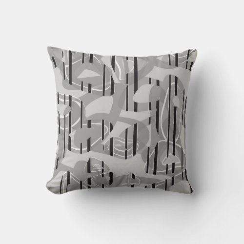 Abstract modern art striped gray white black throw pillow