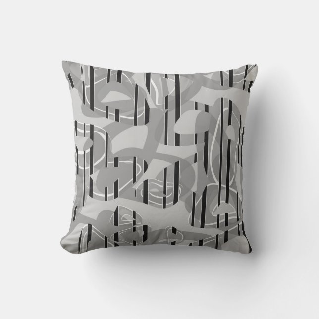 Abstract modern art striped gray ,white ,black throw pillow (Front)