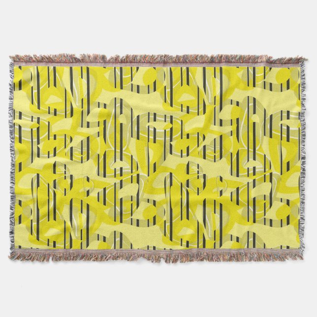 Abstract modern art striped yellow white black dec throw blanket (Front)