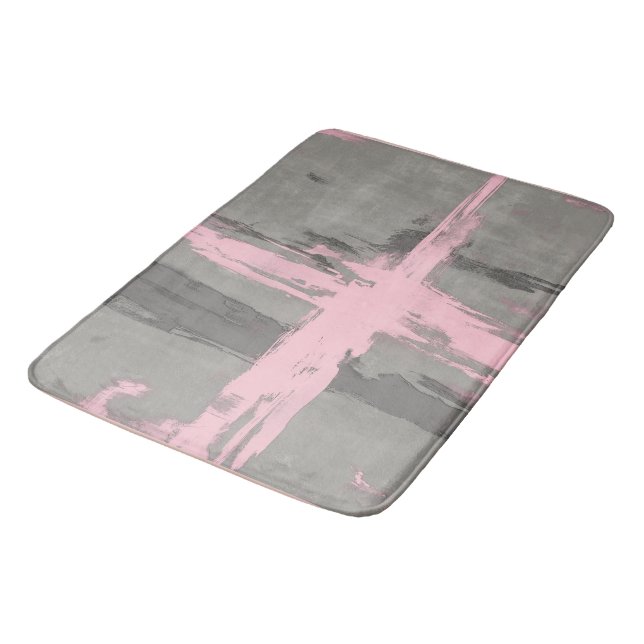 Abstract modern art style gray pink bath mat (Angled)