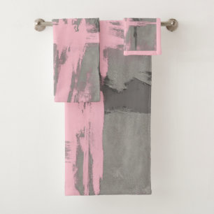Abstract modern art style gray pink bath towel set