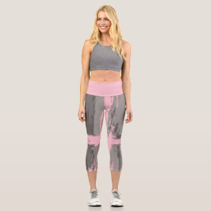 Abstract modern art style gray pink capri leggings
