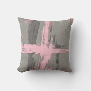 Abstract modern art style gray pink throw pillow