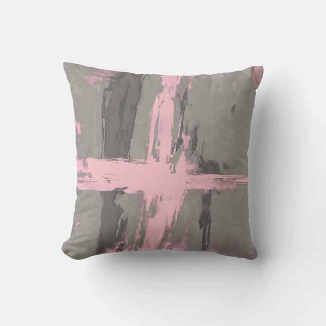 Abstract modern art style gray pink throw pillow (Front)