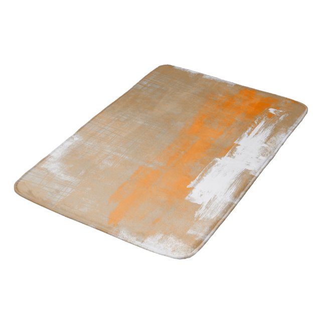 Abstract modern art style orange gray white bath mat (Angled)