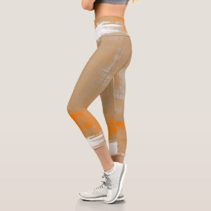 Abstract modern art style orange gray white capri leggings