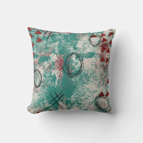 Abstract Modern Art Throw Pillow Teal Burgundy Red