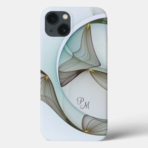 Abstract Modern Art Turquoise Brown Gold Initials iPhone 13 Case