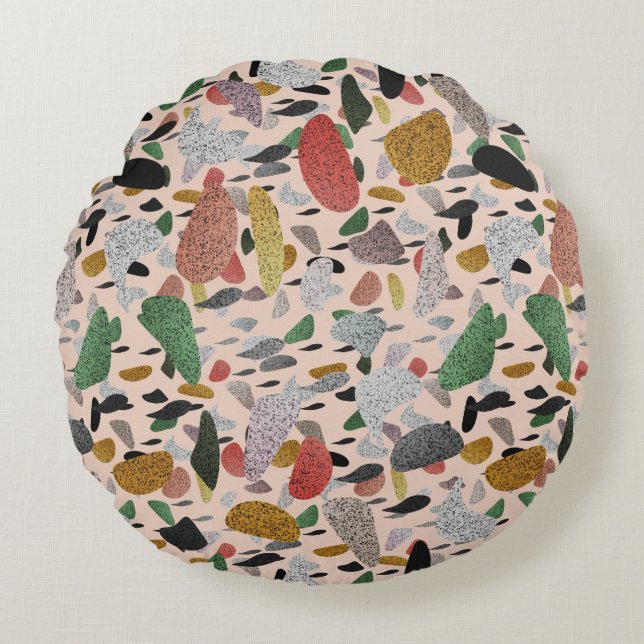 Abstract Modern Artistic Terrazzo Style Pattern Round Pillow (Front)