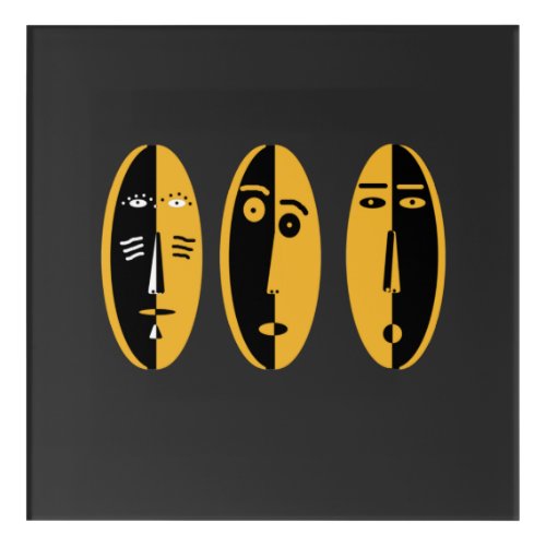 Abstract modern black and yellow faces acrylic print