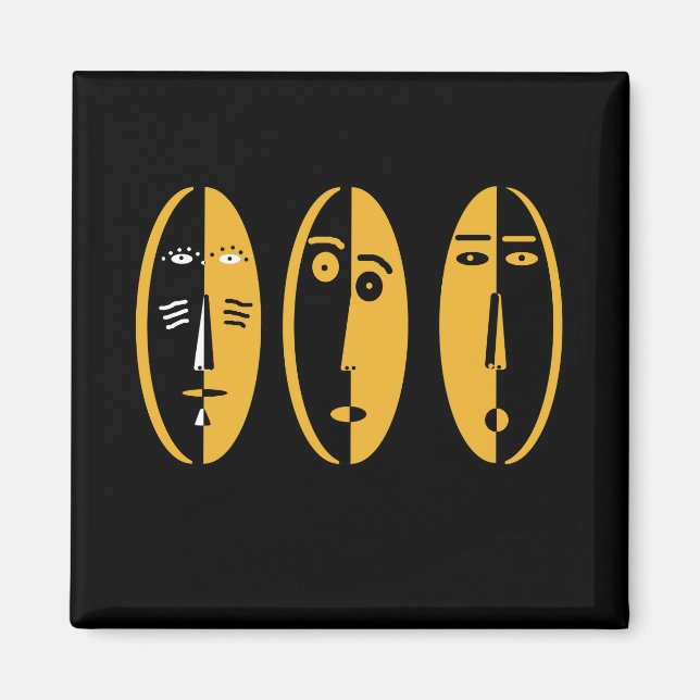 Abstract modern black and yellow masks magnet (Front)