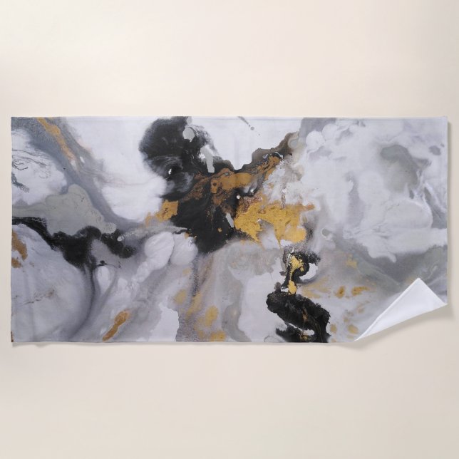 Abstract Modern Black, Gold and Gray   Beach Towel (Front)
